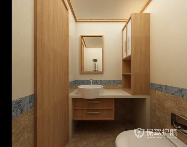 日式怀旧原木风卫生间组合浴室柜装修效果图