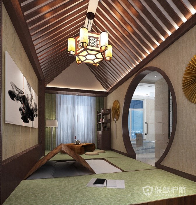 日式典雅中国风卧室拱门装修效果图