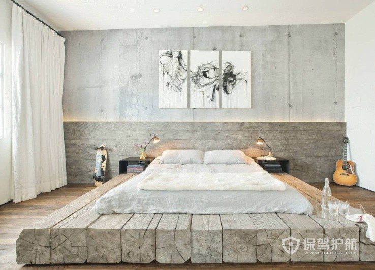 工业原木艺术风卧室创意床装修效果图