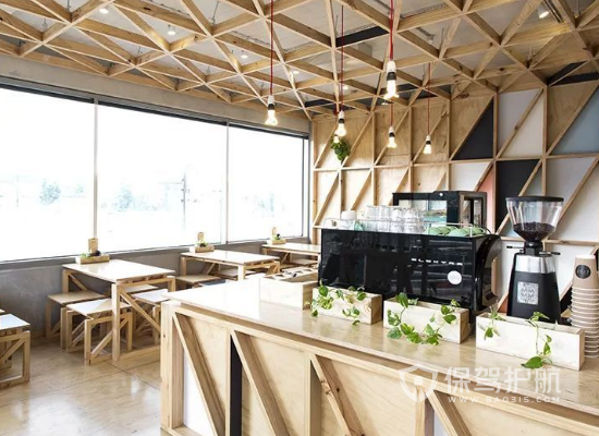 122平米原木风格咖啡店吊顶装修效果图