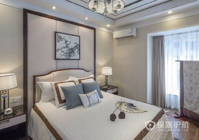新中式简约古典风卧室屏风装修效果图