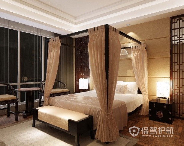 新中式淡雅风卧室床帘装修效果图