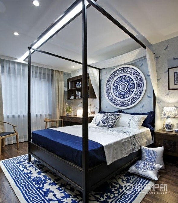明清中式典雅风卧室实木床装修效果图