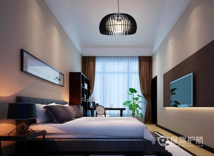 新中式古典风卧室黑色金属灯具装修效果图