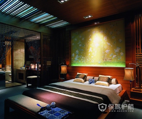 中式古典淡雅风卧室实木吊顶装修效果图