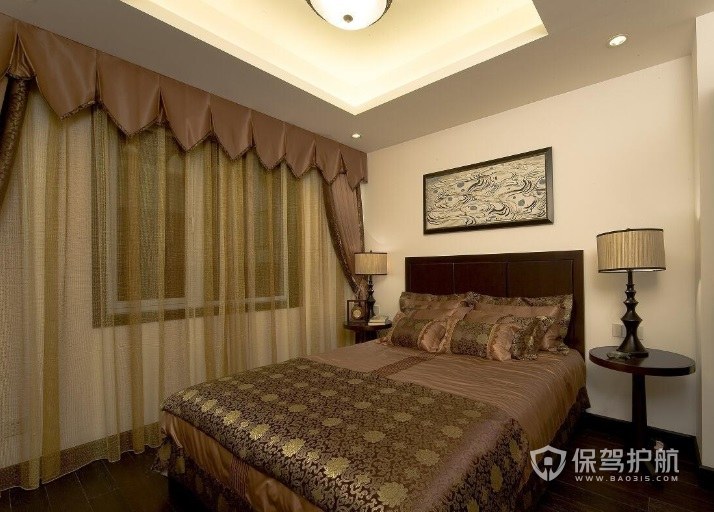 小户型中式古典风卧室窗帘装修效果图