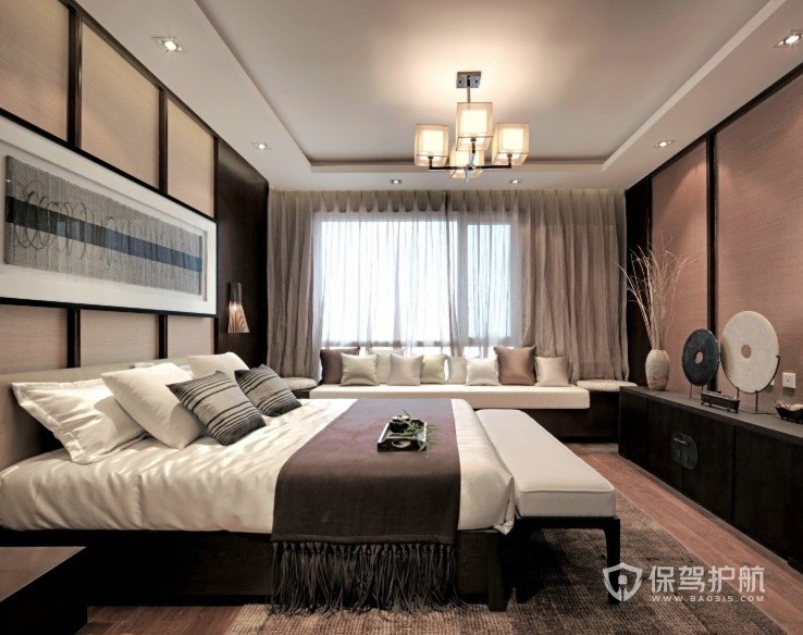 新中式古典风卧室背白盘艺术摆件装修效果图