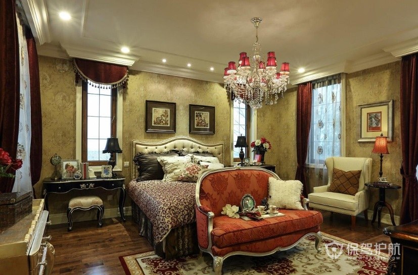别墅欧式古典风卧室地毯装饰效果图