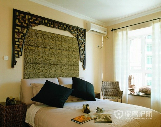 日式复古风小卧室背景墙装修效果图