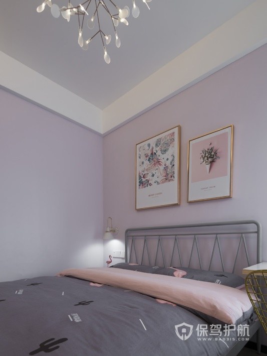 ins北欧风卧室淡紫色墙面装修效果图