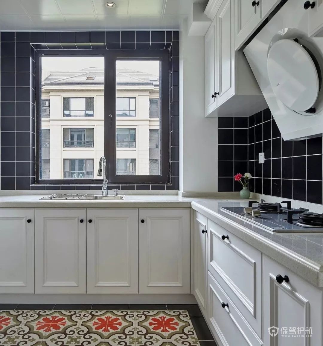 现代美式风格三居室厨房瓷砖装修效果图