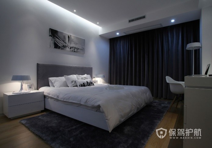 现代简约风卧室深灰色窗帘装修效果图
