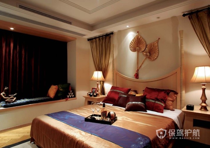 东南亚文雅风温馨卧室背景墙装修效果图