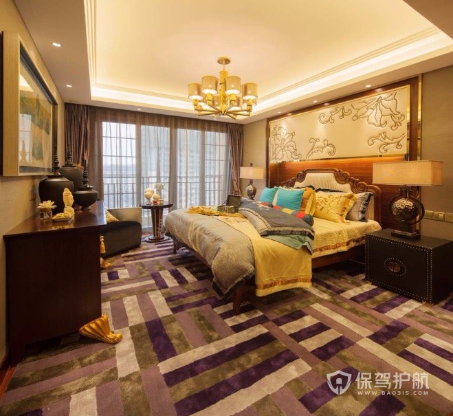 别墅豪华东南亚温馨风卧室地毯装修效果图