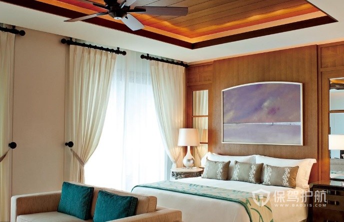 东南亚度假风公寓卧室创意吊顶装修效果图