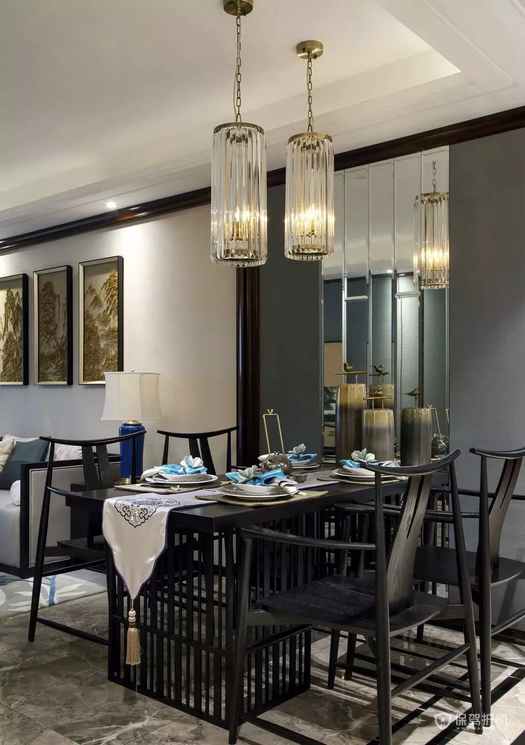 100平新中式风格三房餐厅装修效果图