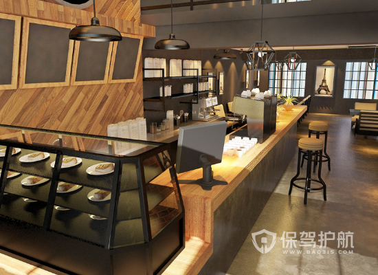 80平米原木loft风格咖啡厅装修实景图