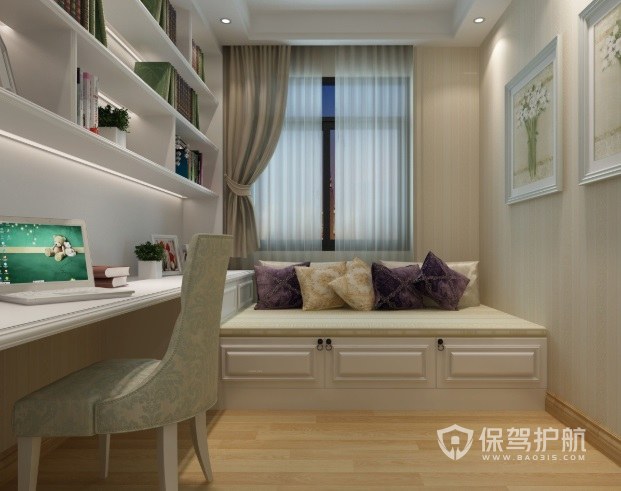 现代简约风卧室与书房一体榻榻米装修效果图