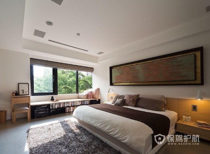 日式复古风卧室床头装饰画装修效果图