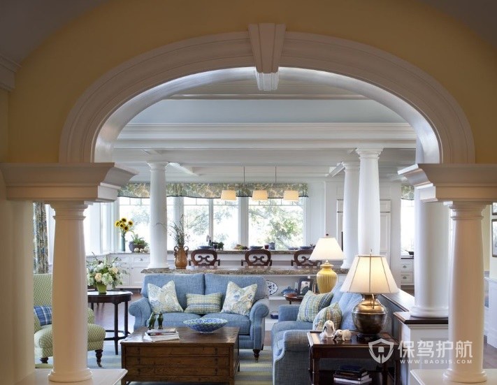 豪华欧式别墅客厅拱门罗马柱装修效果图