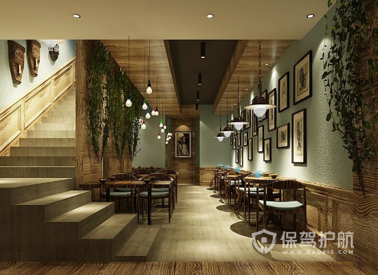 100平米田园风格咖啡厅装修效果图