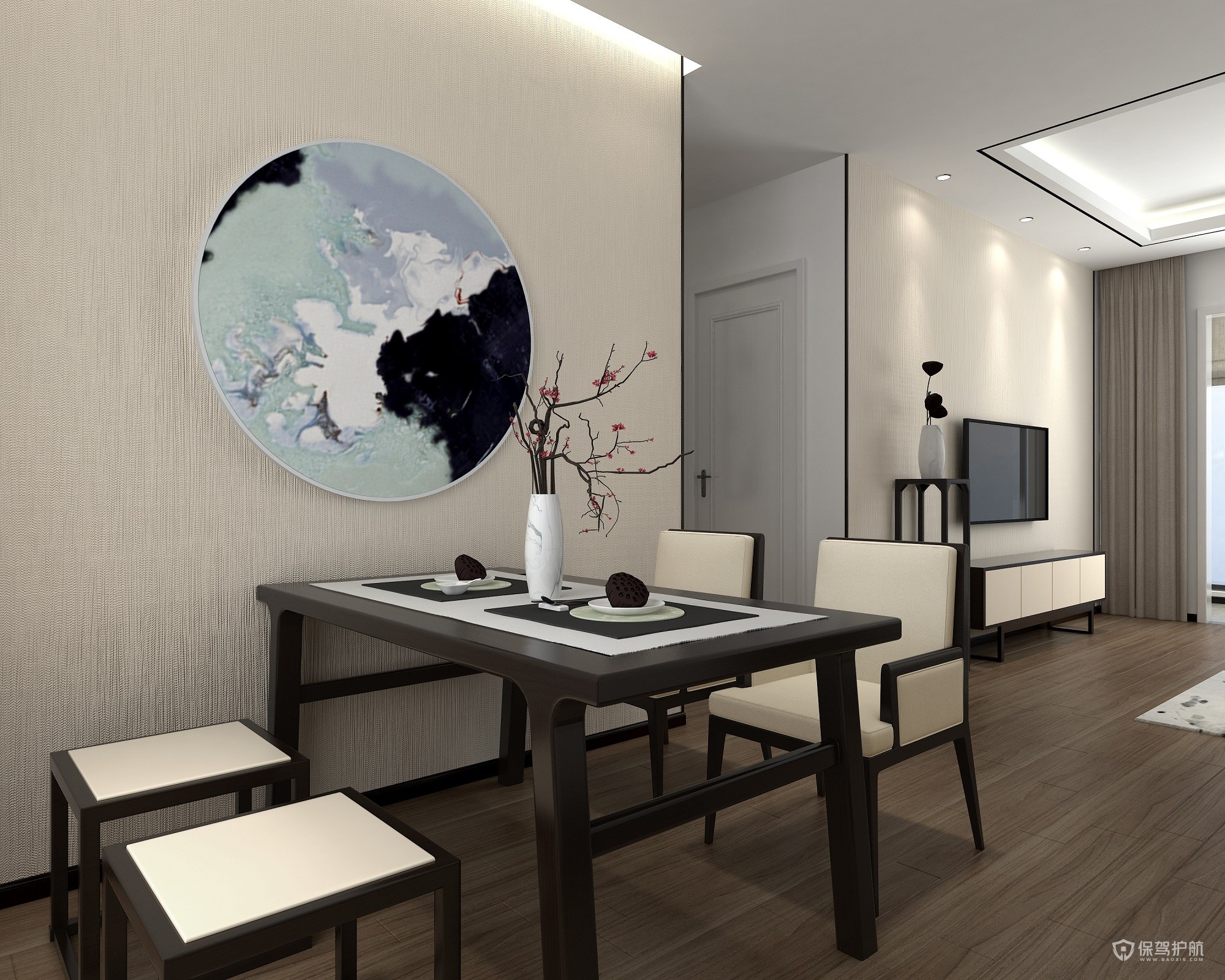 105平新中式三房餐厅装修效果图