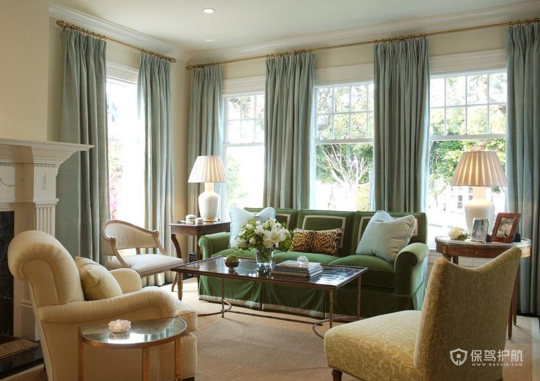 美式风格别墅客厅窗帘装修效果图