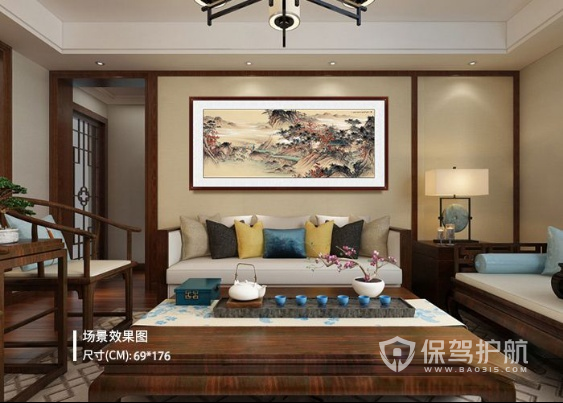 新中式沙发背景墙挂画图片-保驾护航装修网