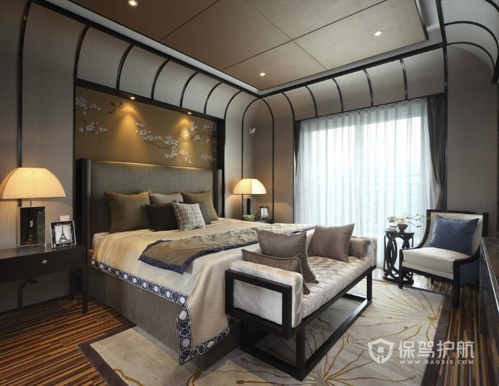 新中式轻奢风卧室吊顶装修效果图