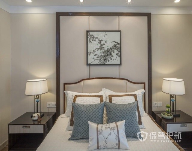 新中式淡雅风卧室软包背景墙装修效果图