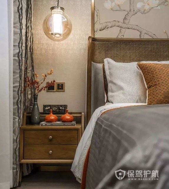 新中式复古风卧室床头吊灯装修效果图