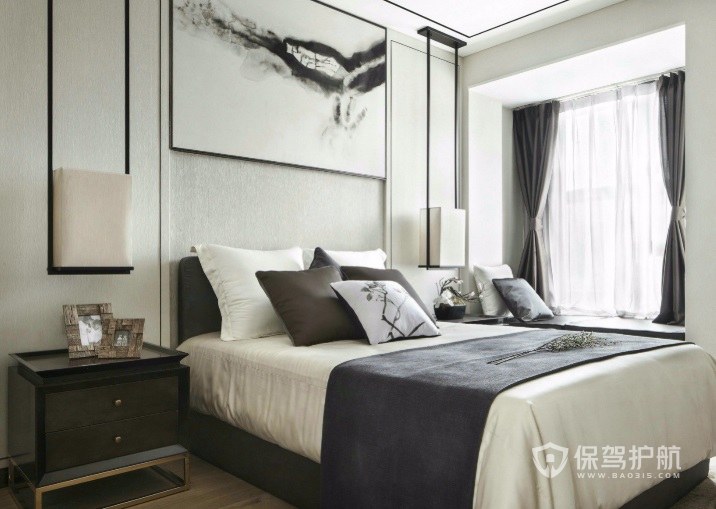 新中式典雅风卧室床头挂画装修效果图