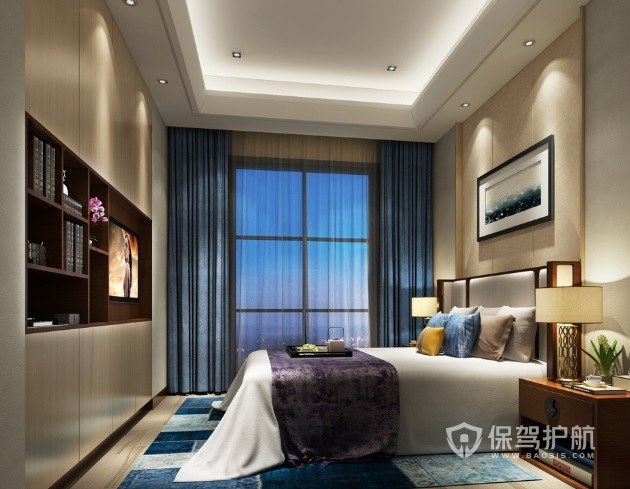 新中式轻奢风卧室嵌入式组合柜装修效果图