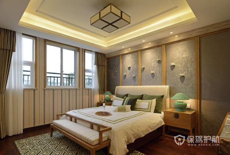 新中式卧室创意陶瓷床头灯装修效果图