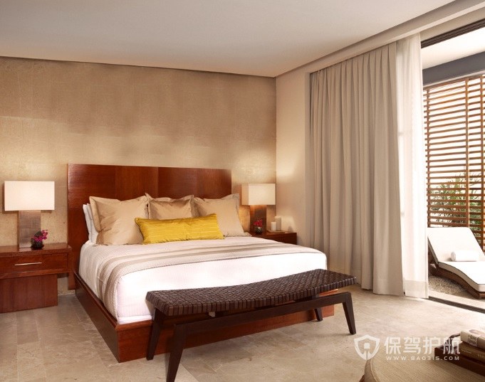 新中式复古风卧室床尾条案装修效果图