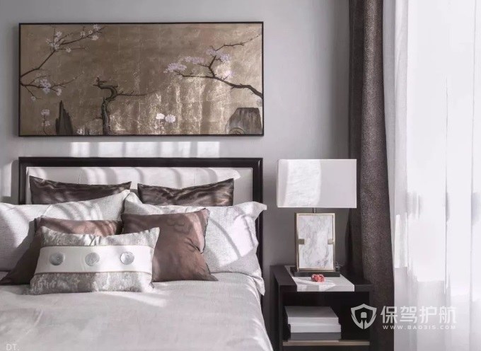 新中式文艺风卧室床头挂画装修效果图