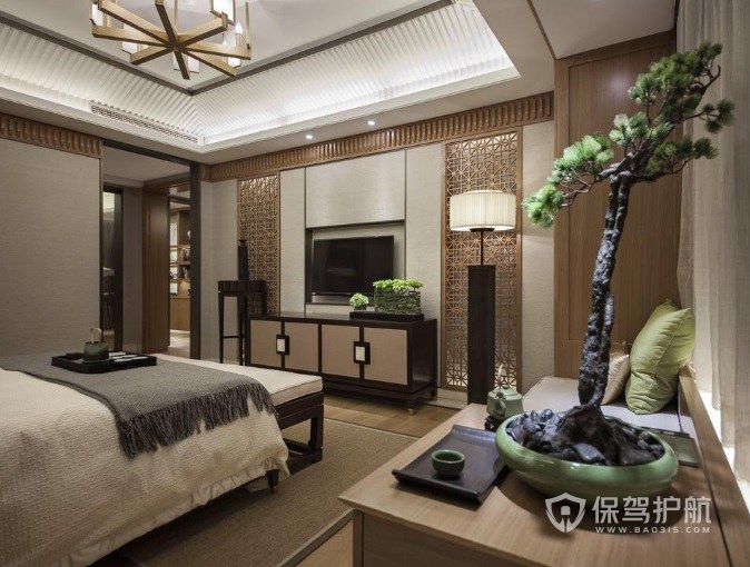 中式古典风卧室金属吸顶灯装修效果图