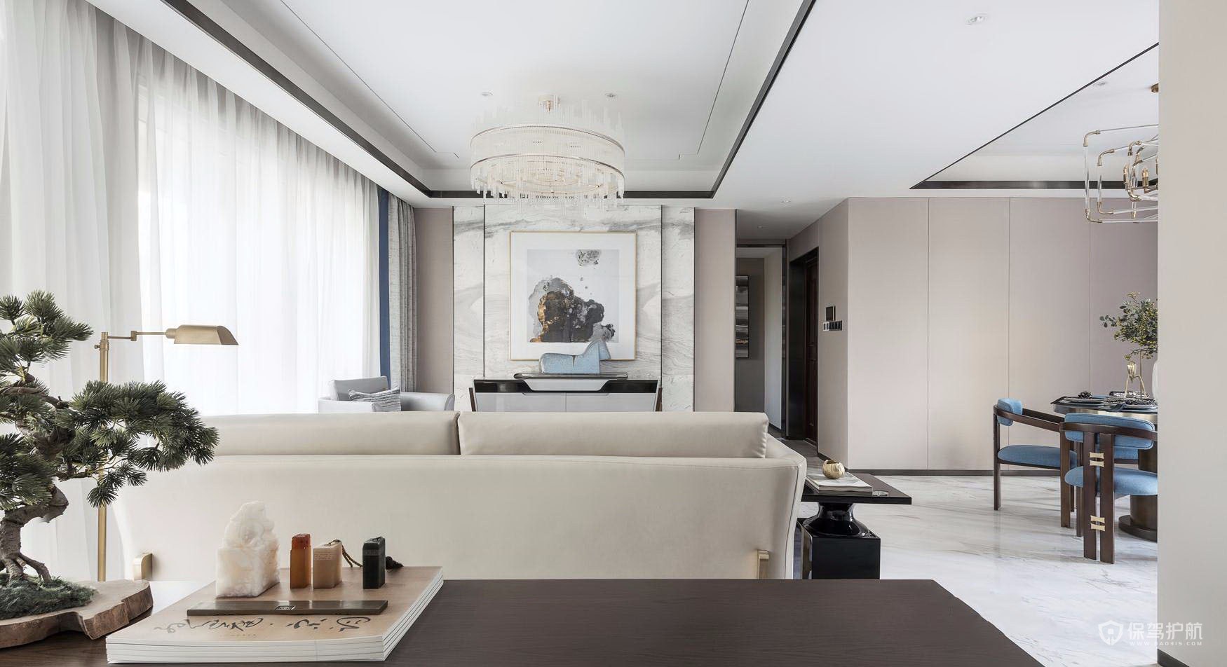 160平新中式风格三居室客厅装修效果图