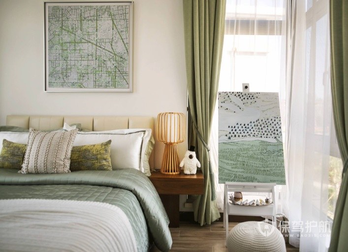 新中式清新典雅风卧室淡绿色系装修效果图