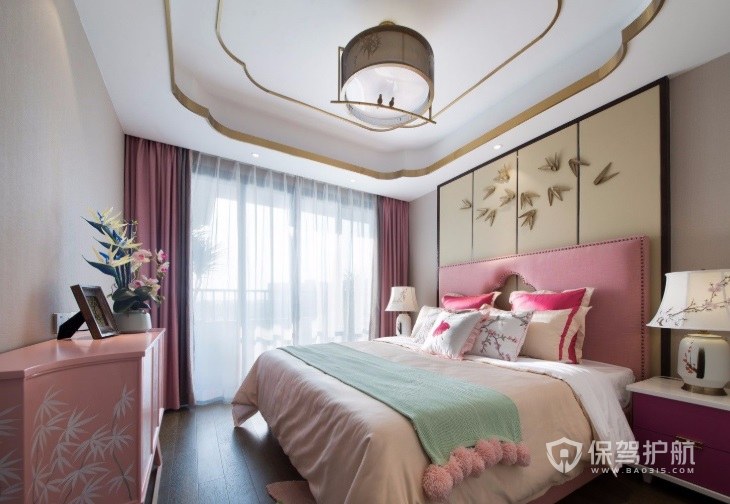 中式典雅风女生卧室粉色系装修效果图