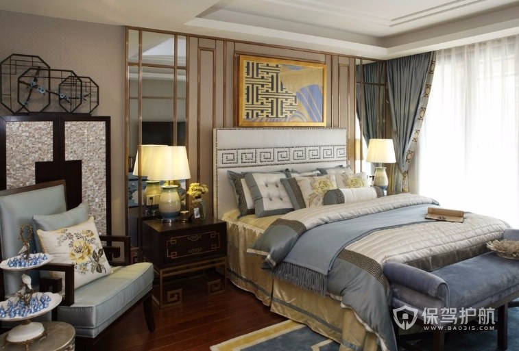 中式复古轻奢风卧室靠背椅装修效果图