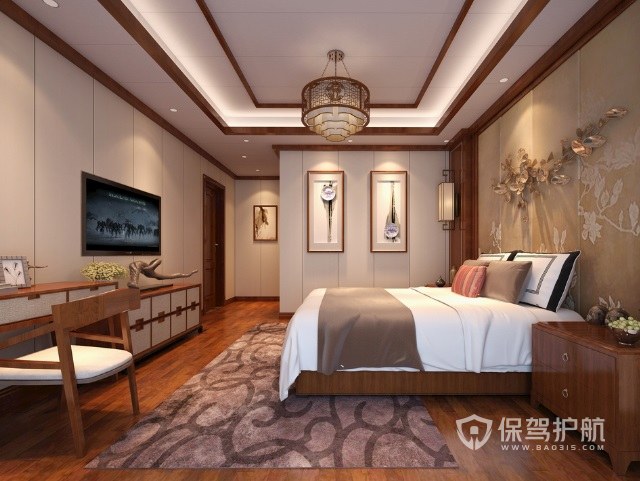 新中式轻奢风卧室创意吊灯装修效果图