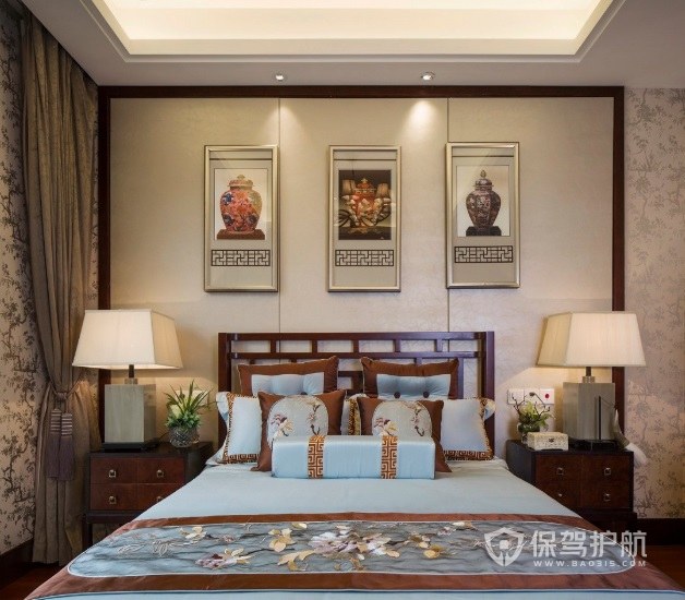 中式复古风卧室文艺装饰画装修效果图