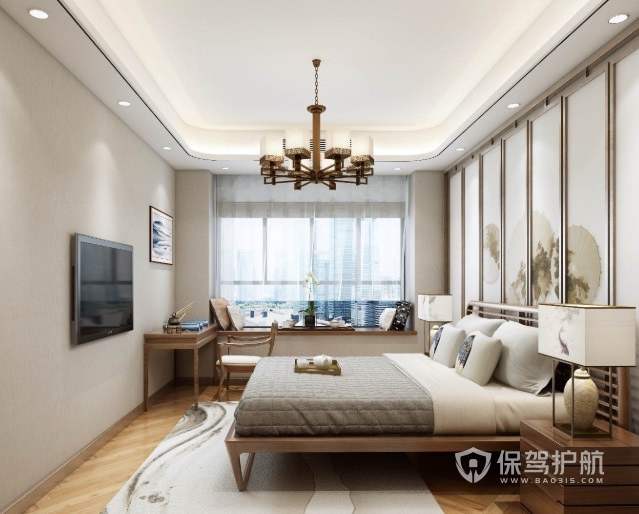 新中式淡雅风卧室墙板装饰画装修效果图