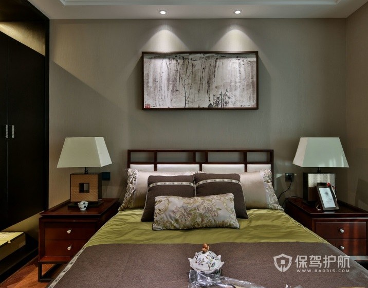 中式古典风卧室山水画装饰效果图