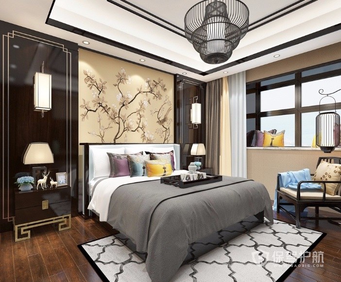 新中式豪华卧室古典铁艺灯饰装修效果图