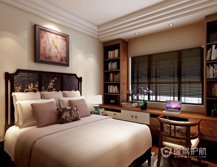 中式古典风卧室雕花床装修效果图