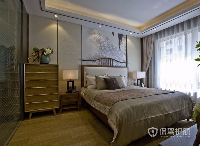 新中式复古风卧室实木收纳架装修效果图