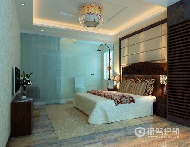 新中式简约风卧室吸顶灯装修效果图