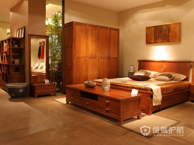 中式复古风卧室红木家具装修效果图